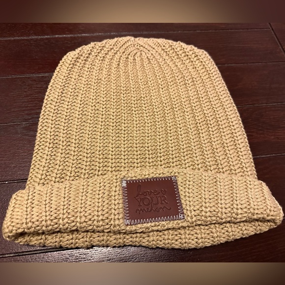 Tan Love Your Melon cuffed beanie with brown patch - Picture 4 of 6